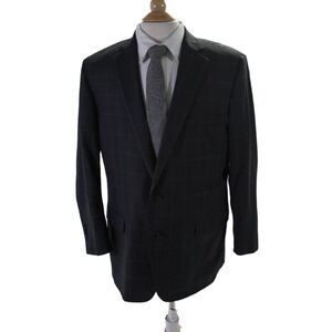 Liam John Men's Long Sleeves Collared Lined Plaid Jacket Gray Size 48